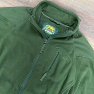 Cabelas Mens Full Zip Fleece Jacket Olive Green Outdoor Utility Size S 923045